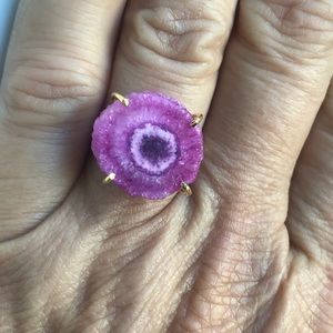 Adjustable Druzy Evil eye ring solar quartz stone